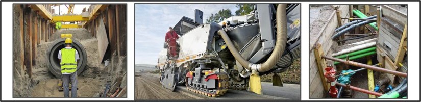 Bilder zeigen verschiedene Baustellen des Tiefbaus